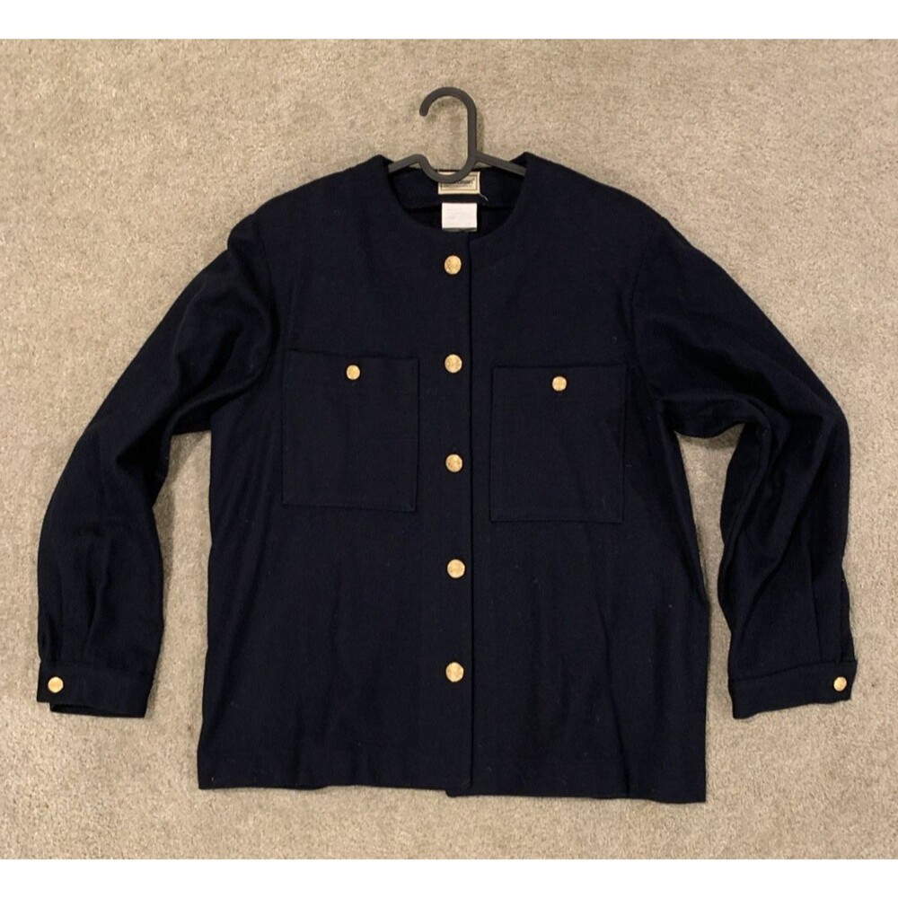 Vintage L.L. Bean Women's Wool Shirt Navy / Gold Buttons Size 12 - Made in USA